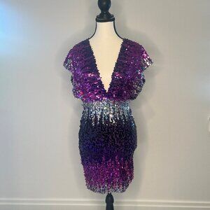 Kami Shade - Women's Purple, Pink, Black, and Silver sequence Dress, Size Small